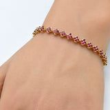 4.19ct G SI 14K Yellow Gold Ruby Gemstone Clover Design Bracelet 7" Long