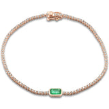 1.61ct G SI 14K Rose Gold Diamond & Bezel Set Emerald Gemstone Tennis Bracelet 7" Long