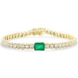 3.14ct G SI 14K Yellow Gold Round & Baguette Diamond & Emerald Gemstone Tennis Bracelet 7" Long