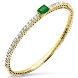2.58ct G SI 14K Yellow Gold Diamond & Emerald Gemstone Bangle Bracelet
