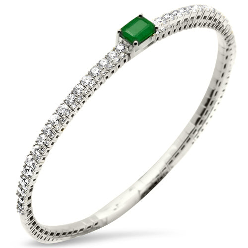 <span style="color:purple">SPECIAL!</span> 1.54ct G SI 14K White Gold Diamond & Emerald Gemstone Bangle Bracelet