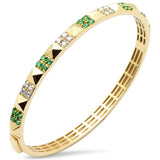 1.10ct G SI 14K Yellow Gold Diamond & Emerald Gemstone Spike Studded Bangle Bracelet