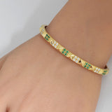 1.10ct G SI 14K Yellow Gold Diamond & Emerald Gemstone Spike Studded Bangle Bracelet