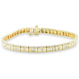 1.01ct G SI 14K Yellow Gold Round & Baguette Diamond Bracelet 7" Long