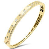 .70ct G SI 14K Yellow Gold Round & Baguette Diamond Bangle Bracelet