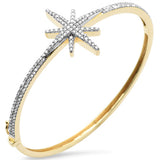1.02ct G SI 14K Yellow Gold Round Diamond Starburst Bangle Bracelet