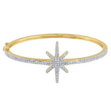 1.02ct G SI 14K Yellow Gold Round Diamond Starburst Bangle Bracelet