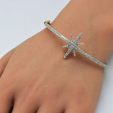 1.02ct G SI 14K Yellow Gold Round Diamond Starburst Bangle Bracelet