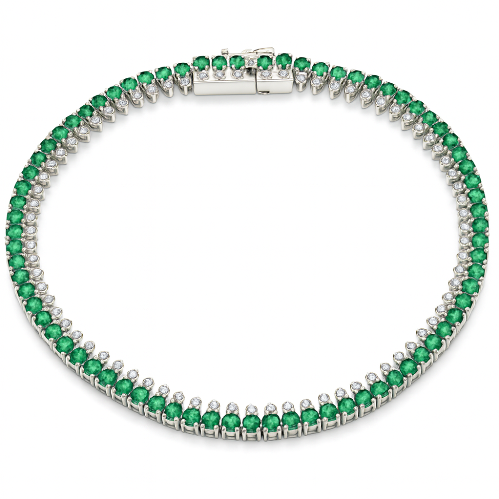 3.05ct G SI 14K White Gold Diamond & Emerald Gemstone Elegant Tennis Bracelet 7" Long