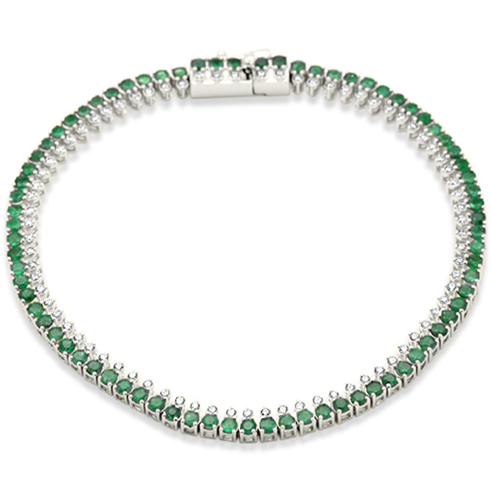 3.05ct G SI 14K White Gold Diamond & Emerald Gemstone Elegant Tennis Bracelet 7" Long