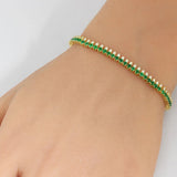 2.93ct G SI 14K Yellow Gold Diamond & Emerald Gemstone Elegant Tennis Bracelet 7" Long
