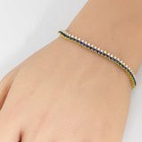 3.71ct G SI 14K Yellow Gold Diamond & Blue Sapphire Gemstone Elegant Tennis Bracelet 7" Long