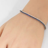 3.88ct G SI 14K White Gold Diamond & Blue Sapphire Gemstone Elegant Tennis Bracelet 7" Long