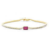 1.53ct G SI 14K Yellow Gold Diamond & Ruby Gemstone Tennis Bracelet 7" Long