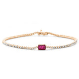 1.72 G SI 14K Rose Gold Diamond & Ruby Gemstone Tennis Bracelet 7" Long