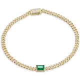 1.30ct G SI 14K Yellow Gold Diamond & Emerald Gemstone Cuban Bracelet 7" Long