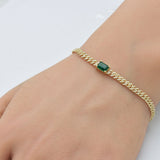 1.30ct G SI 14K Yellow Gold Diamond & Emerald Gemstone Cuban Bracelet 7" Long
