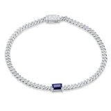1.33ct G SI 14K White Gold Diamond & Blue Sapphire Gemstone Cuban Bracelet 7" Long