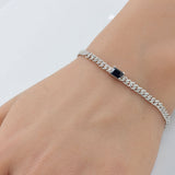 1.33ct G SI 14K White Gold Diamond & Blue Sapphire Gemstone Cuban Bracelet 7" Long