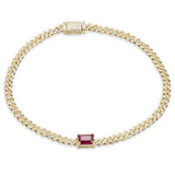 1.31ct G SI 14K Yellow Gold Diamond & Ruby Cuban Bracelet 7" Long