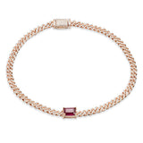 1.46ct G SI 14K Rose Gold Diamond & Ruby Cuban Bracelet 7" Long
