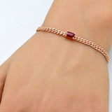 1.46ct G SI 14K Rose Gold Diamond & Ruby Cuban Bracelet 7" Long