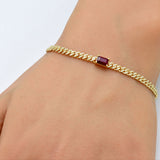 1.31ct G SI 14K Yellow Gold Diamond & Ruby Cuban Bracelet 7" Long