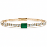 5.14ct G SI 14K Yellow Gold Diamond & Emerald Bangle Bracelet