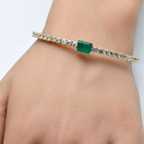 5.14ct G SI 14K Yellow Gold Diamond & Emerald Bangle Bracelet