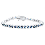 5.15ct G SI 14K White Gold Blue Sapphire Gemstone Tennis Bracelet 7" Long