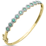 1.96ct G SI 14K Yellow Gold Octagon Shape Diamond & Emerald Gemstone Bangle Bracelet
