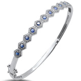 2.16ct G SI 14K White Gold Octagon Shape Diamond & Blue Sapphire Gemstone Bangle Bracelet