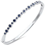 1.21ct G SI 14K White Gold Octagon Shape Blue Sapphire Gemstone Bangle Bracelet