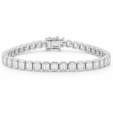 5.74ct G SI 14K White Gold Bezel Set Emerald Cut Diamond Tennis Bracelet 7" Long