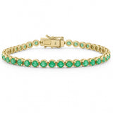 4.24ct G SI 14K Yellow Gold Round Shape Emerald Gemstone Bracelet 7" Long