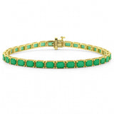 10.14ct G SI 14K Yellow Gold East West Set Emerald Gemstone Bracelet 7" Long