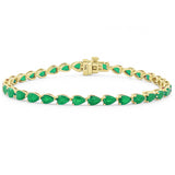 5.42ct G SI 14K Yellow Gold Pear Shaped Emerald Gemstone Bracelet 7" Long