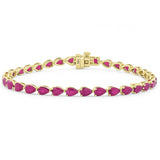 6.82ct G SI 14K Yellow Gold Pear Shaped Ruby Gemstone Tennis Bracelet 7" Long