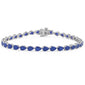 <span style="color:purple">SPECIAL!</span>7.25ct G SI 14K White Gold Pear Shape Blue Sapphire Gemstone Bracelet 7" Long
