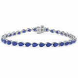 8.18ct G SI 14K White Gold Pear Shape Blue Sapphire Gemstone Bracelet 7" Long