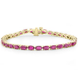 10.37ct G SI 14K Yellow Gold Oval Shape Ruby Gemstone Tennis Bracelet 7" Long