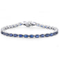 <span style="color:purple">SPECIAL!</span>8.82ct G SI 14K White Gold Oval Shape Blue Sapphire Gemstone Tennis Bracelet 7" Long