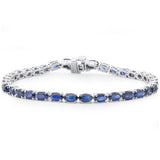 9.78ct G SI 14K White Gold Oval Shape Blue Sapphire Gemstone Tennis Bracelet 7" Long