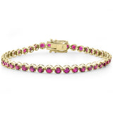 4.88ct G SI 14K Yellow Gold Round Shape Ruby Gemstone Tennis Bracelet 7" Long