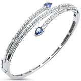 2.10ct G SI 14K White Gold Diamond & Blue Sapphire Gemstone Bangle Bracelet