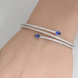 2.10ct G SI 14K White Gold Diamond & Blue Sapphire Gemstone Bangle Bracelet