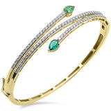 1.91ct G SI 14K Yellow Gold Diamond & Emerald Gemstone Bangle Bracelet