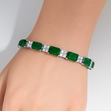 16.25ct G SI 14K White Gold Diamond & Emerald Gemstone Bracelet 7" Long