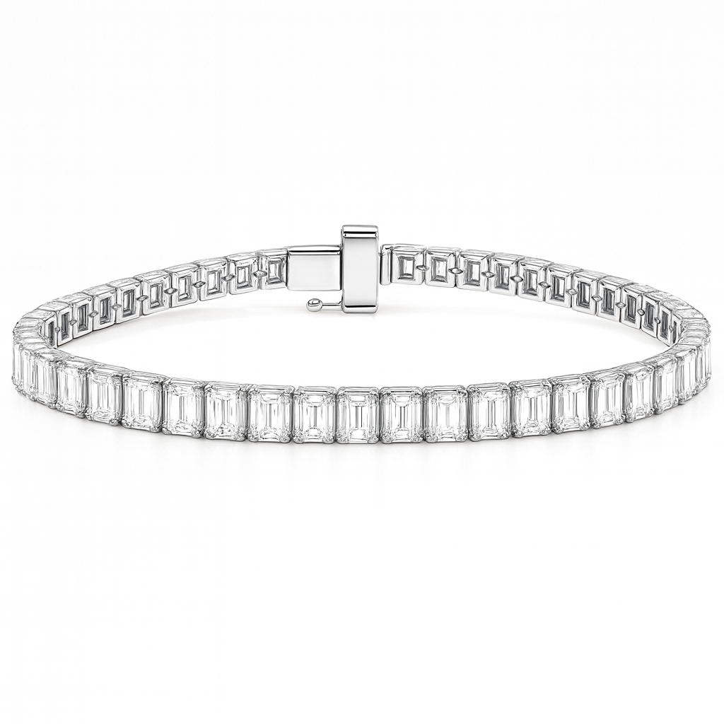 6.52ct G SI 14K White Gold Emerald Cut Diamond Tennis Bracelet 7" Long