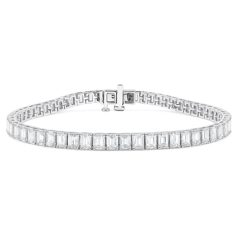 8.50ct G SI 14K White Gold Emerald Cut Diamond Tennis Bracelet 7" Long